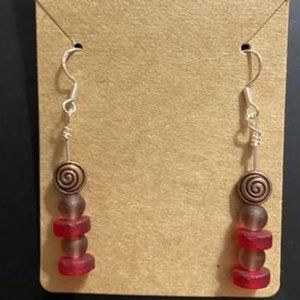 Recycled Sea Glass w/Copper Bead Earrings